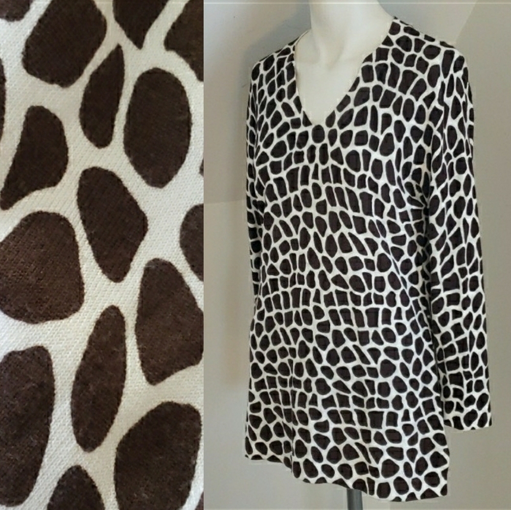 Charter Club Womens Knit V Neck Giraffe Print Pullover Tunic Size M